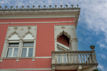 Venetian Gothic architecture with ornate balcony in Novigrad, Croatia.