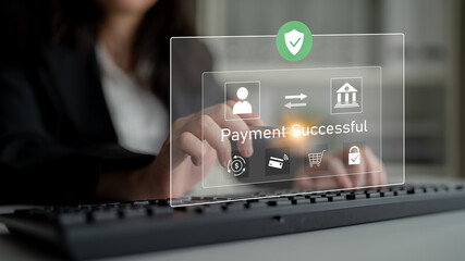 Successful transaction message showing secure payment. Payment confirmed, secured, payment...