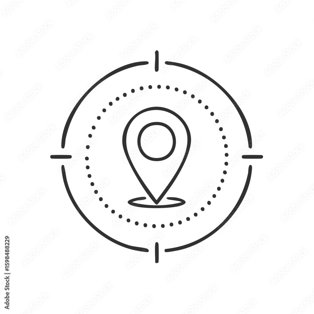 Aufkleber target location pin pointing in focus with circular aiming reticle