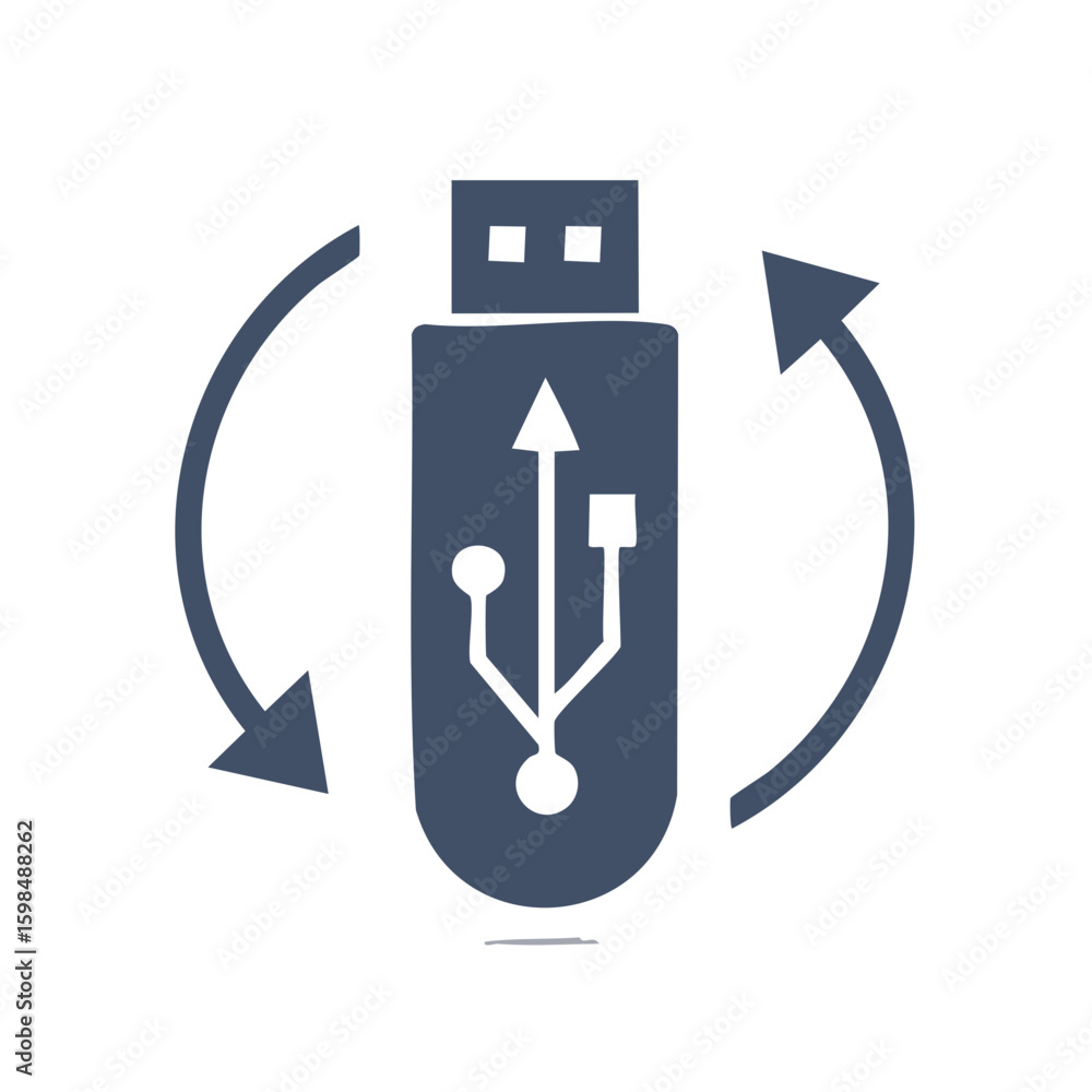 Poster usb drive depicted with arrows circling symbolizing data transfer or backup process computer accesso