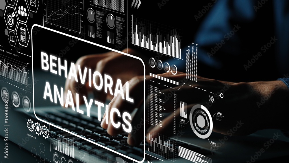 Poster futuristic interface with behavioral analytics concept displayed on a dark background for data scien