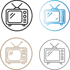 Vector Illustration of Vintage TV Icon in Multiple Styles, Perfect for Digital Media, Technology, and Retro Themes
