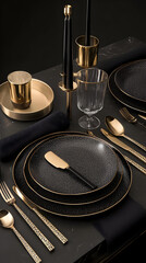 Elegant Black Gold Dinnerware Still Life