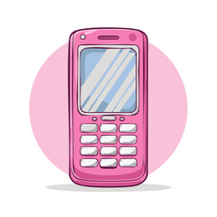 Retro Pink Mobile Phone with Buttons on White Background