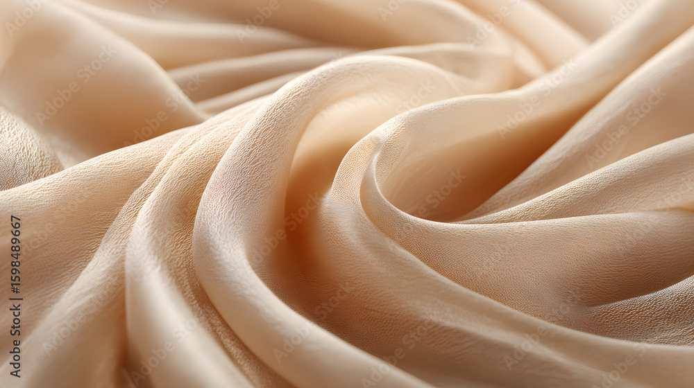 Poster soft beige fabric draping gracefully, showcasing smooth texture and gentle curves in a calming setti