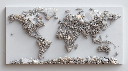 White World Map with Textured Stones on North America