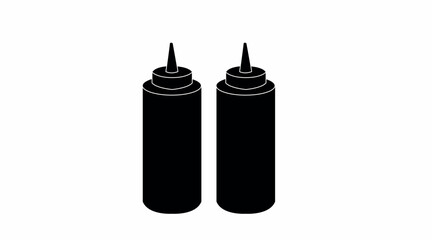 Ketchup and Mustard. Flat editable black and white vectorial illustration of a bottle of ketchup and a bottle of mustard.