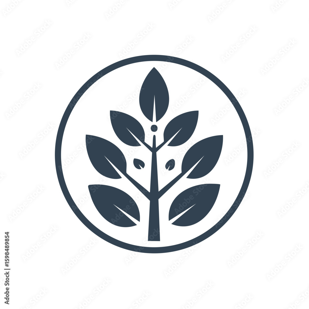 Poster elegant tree with leaves inside circular frame icon simple minimalist nature logo