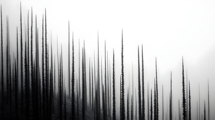 Misty Forest Illustration: Tall Trees in Fog