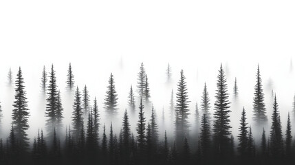 Misty Forest Illustration: Monochromatic Pine Trees