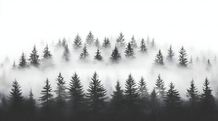 Misty Forest Illustration: Enigmatic Conifers
