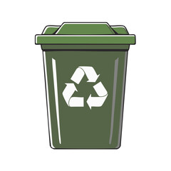 Illustration of a Green Recycling Bin with Lid and Recycling Symbol, Waste Sorting, Environment