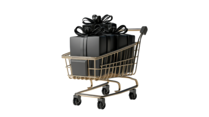 shopping cart full of gifts on white background 
