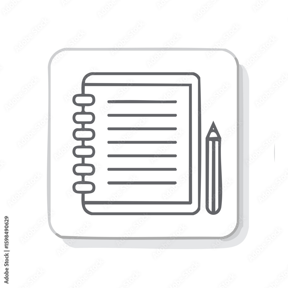 Poster sketch of spiral bound notebook and pencil for writing or taking notes