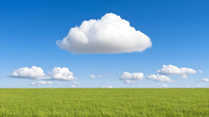 Serene Green Field and Fluffy Clouds Illustration