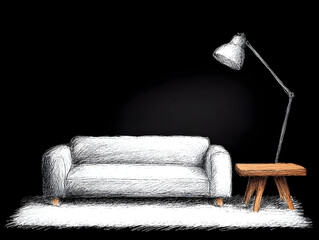 Sketch Illustration Living Room Setup