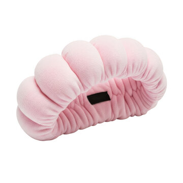 A soft pink plush headband for beauty skincare routines isolated on transparent background