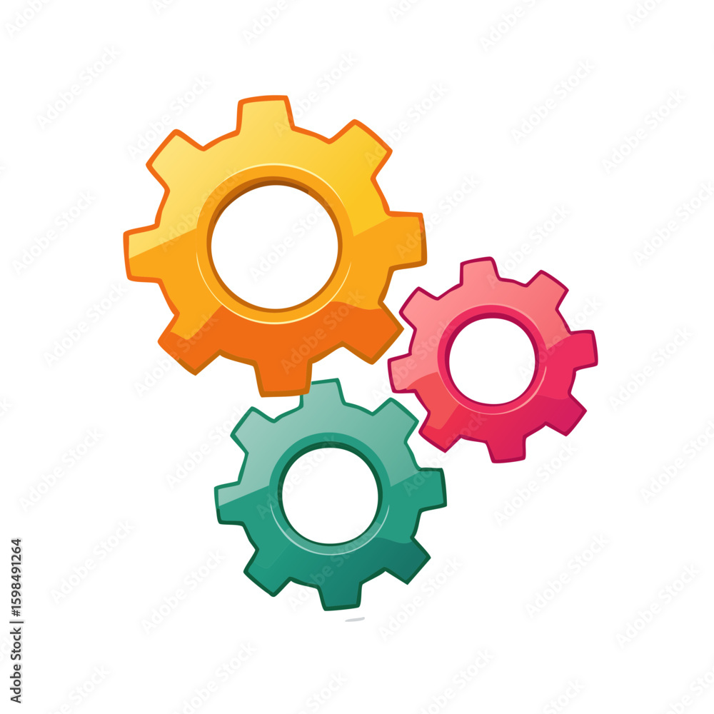 Poster interlocking cogwheels depicting connectivity and working gears in various colors