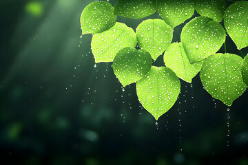 Green Leaf Illustration Dew Drops Background
