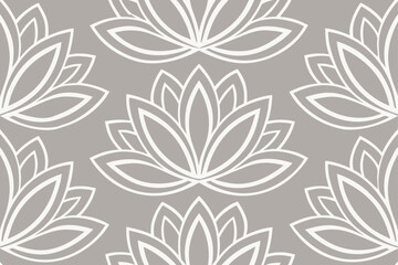 Seamless pattern with white lotus flowers on grey background floral