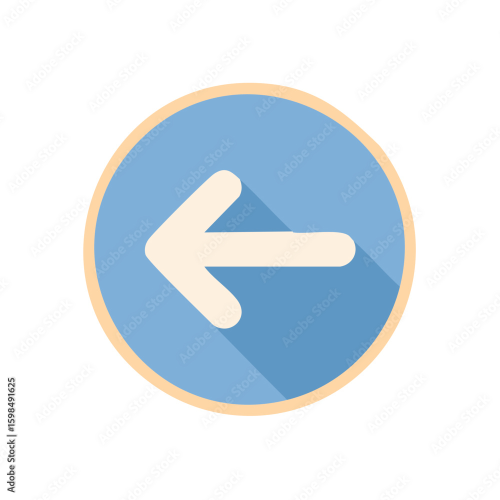 Poster arrow icon in circle with shadow indicating left direction navigation backward