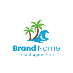 Tropical Beach Paradise Palm Tree Ocean Wave Logo Design for Your Business