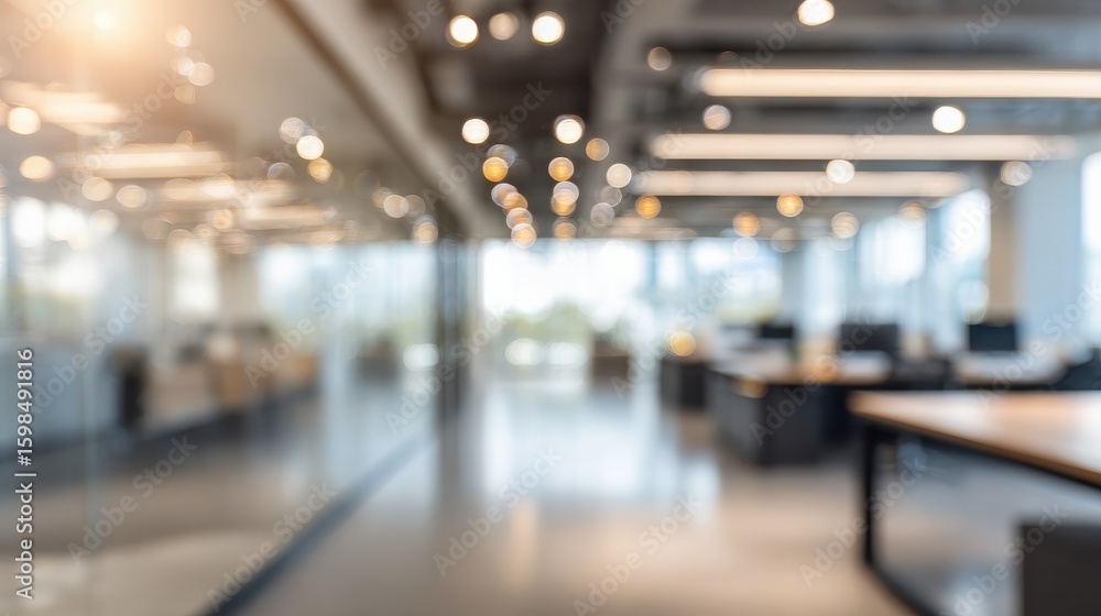 Poster blurred empty open space office abstract light bokeh at office interior background for design : gene