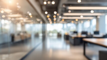 Blurred empty open space office Abstract light bokeh at office interior background for design : Generative AI