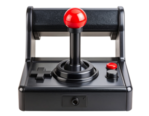 Retro Joystick Icon with Red Button, isolated on a transparent background.