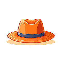 Vibrant orange fedora hat with dark band, classic headwear accessory illustration