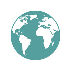 Obraz premium Simplified World Globe in Teal, Flat Earth Graphic Illustration, Continents and Oceans