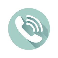 Phone call icon in flat design style, telephone handset and waves signal