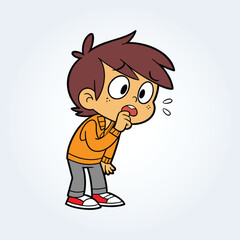An illustration of a boy coughing and wearing a yellow shirt
