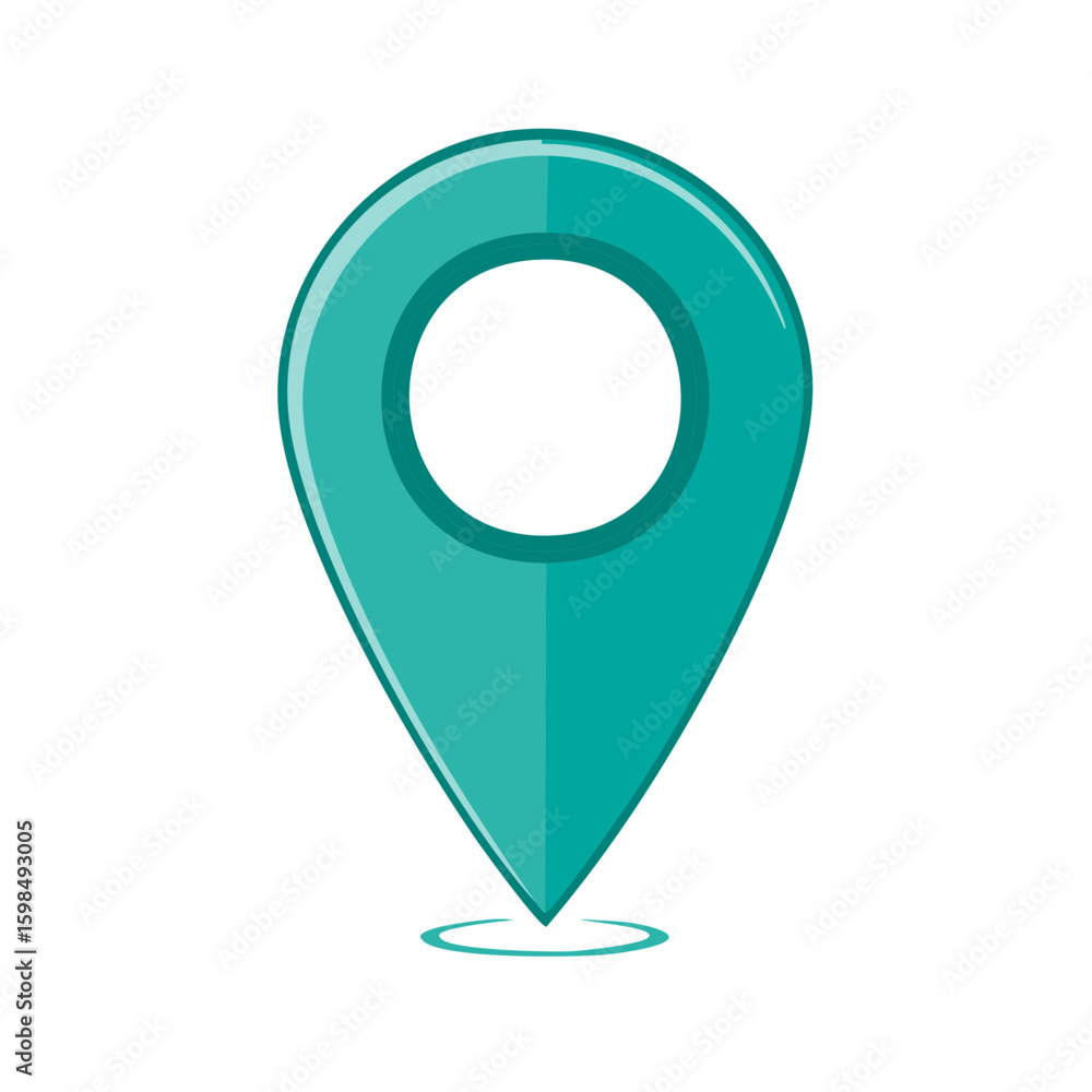 Poster isolated turquoise map pointer icon depicts navigation and location information on a white backgroun