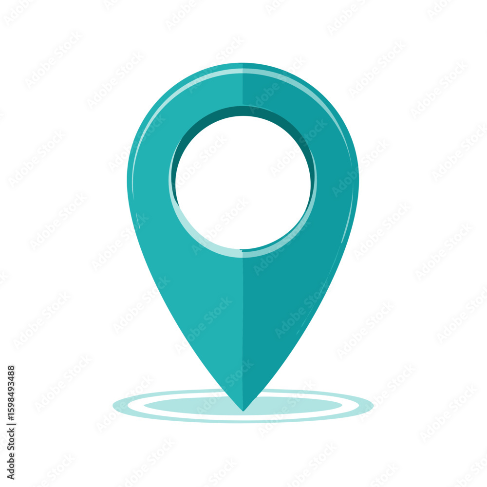Poster simple turquoise location pointer graphic for mapping applications or travel themes