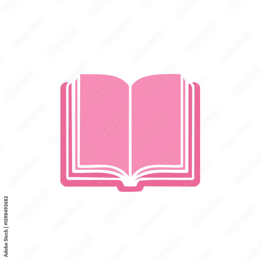 Poster open pink book with blank pages for reading and learning in a simple illustration