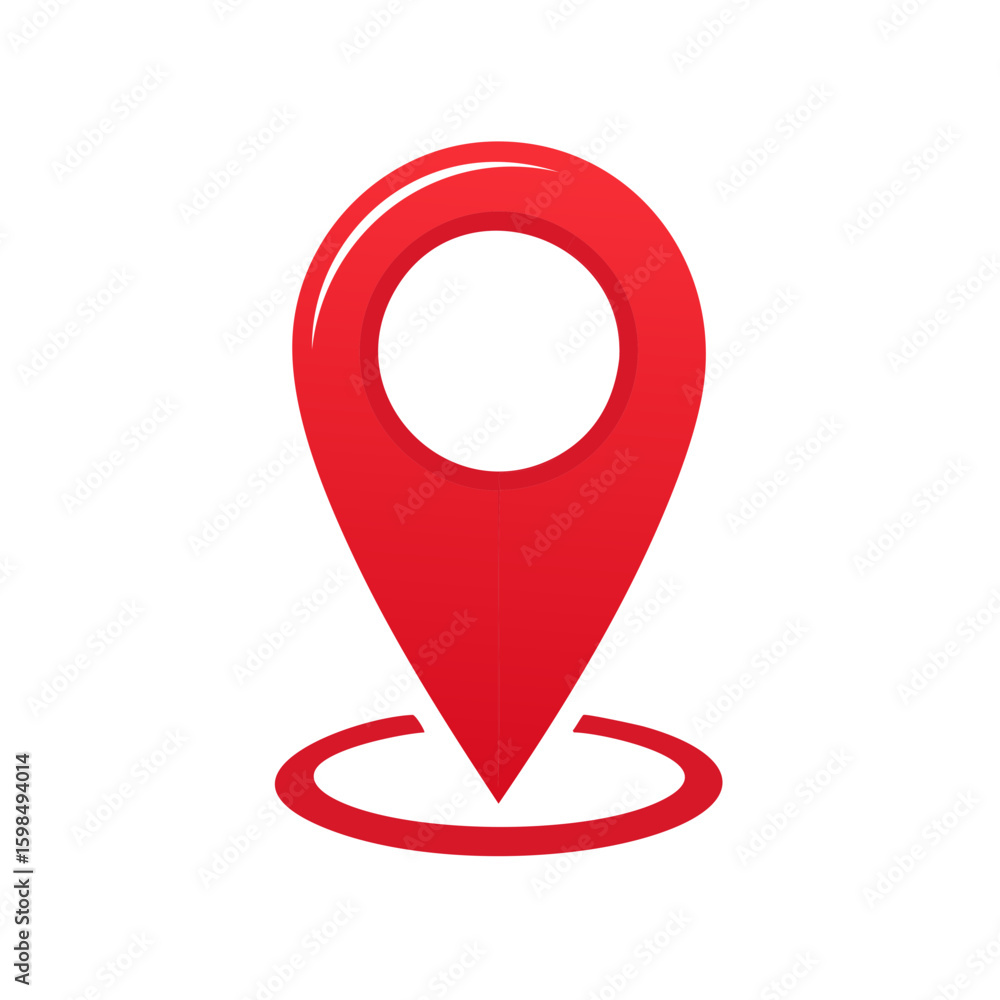Poster striking red location pin symbol with circle shadow indicating navigation and spatial awareness for 