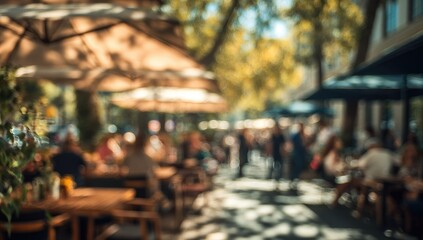 Obraz premium Blurred Outdoor Cafe Scene Sunny Day