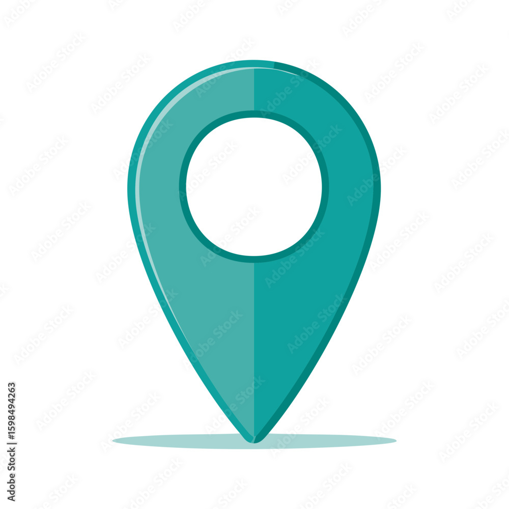 Poster teal location pointer icon for mapping applications, navigation and mobile positioning services