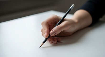 hand with pencil writing, letter, document, paper, 
