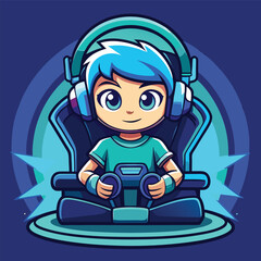 Cartoon Illustration of a Boy Gamer Character with Cat Ears and Controller Featuring Vibrant Colors and Playful Design Elements for Gaming and Entertainment Themes