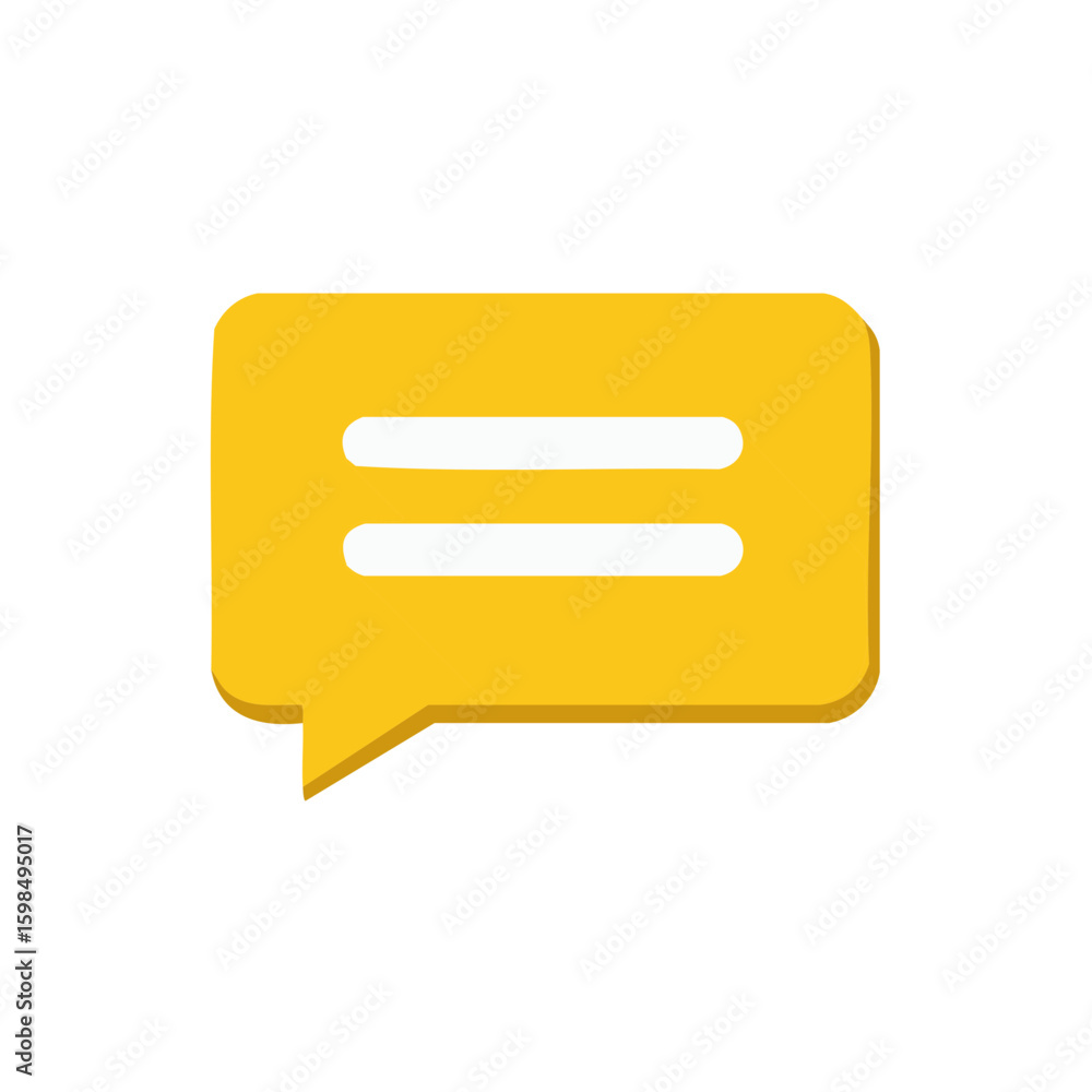 Aufkleber yellow speech bubble icon graphic with two white lines illustrating a message dialogue interface des