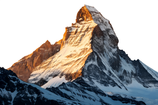 Iconic matterhorn mountain peak illuminated by golden sunrise isolated on transparent background - Powered by Adobe
