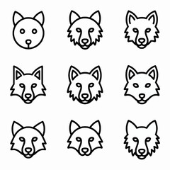 Fototapeta premium Collection of nine wolf head line art icons isolated on white background