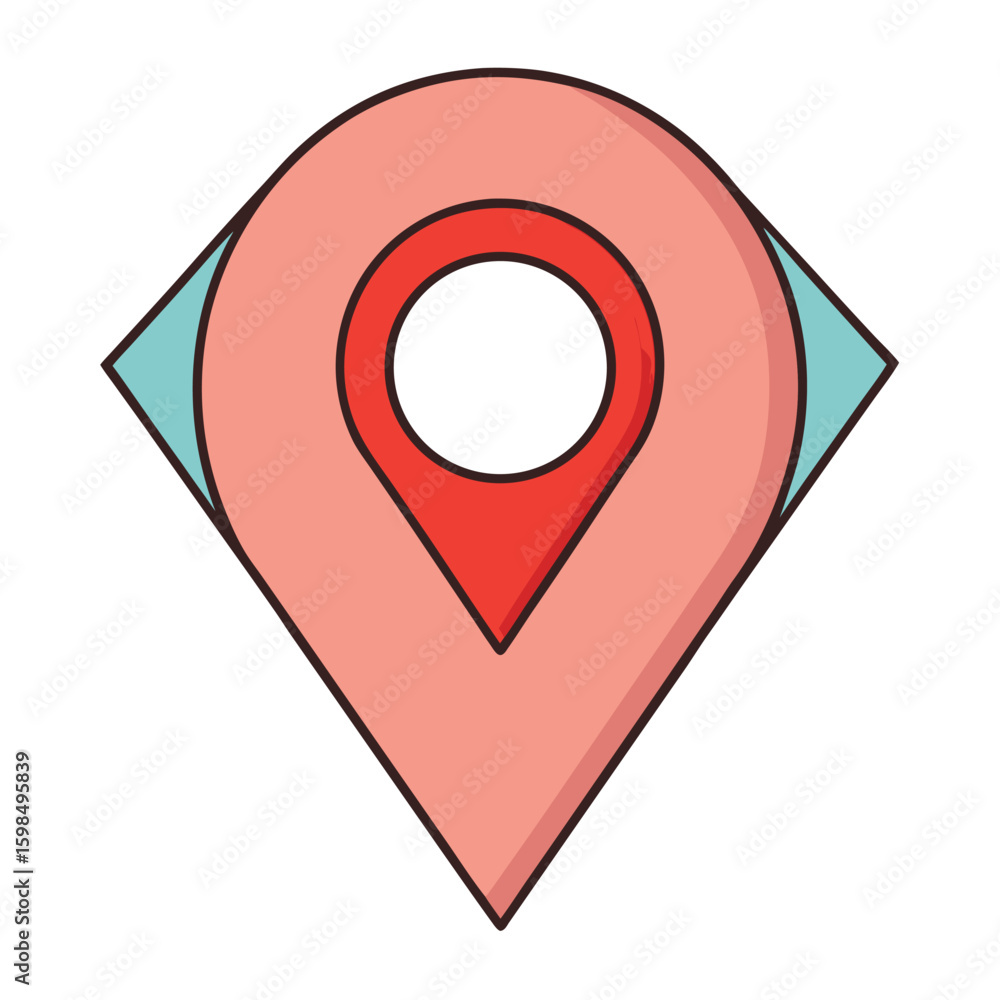 Poster sharp geometric location pointer icon with cat illustration overlay in cmyk colors featuring helveti