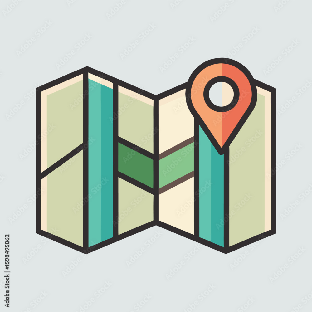 Poster folded map icon design with flat geometric style and clean outline suitable for mobile applications 