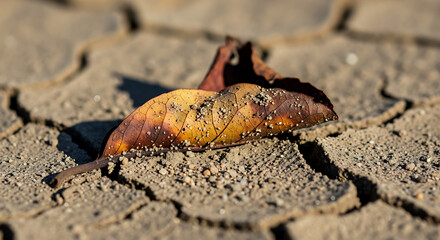 Delicate autumn leaf resting in a dew-covered spiderweb hammock, backlit by the morning sun in a serene forest setting.