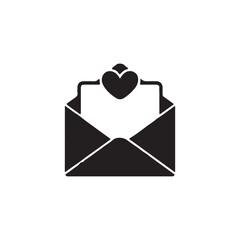 Open Envelope with Heart Icon Representing Love Letter.A simple, vector graphic of an open envelope containing a sheet of paper with a heart icon on top.