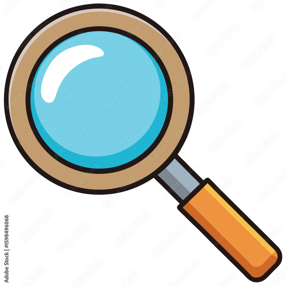 Poster a single flat design search magnifier icon with a round lens minimalist style for web or app interfa