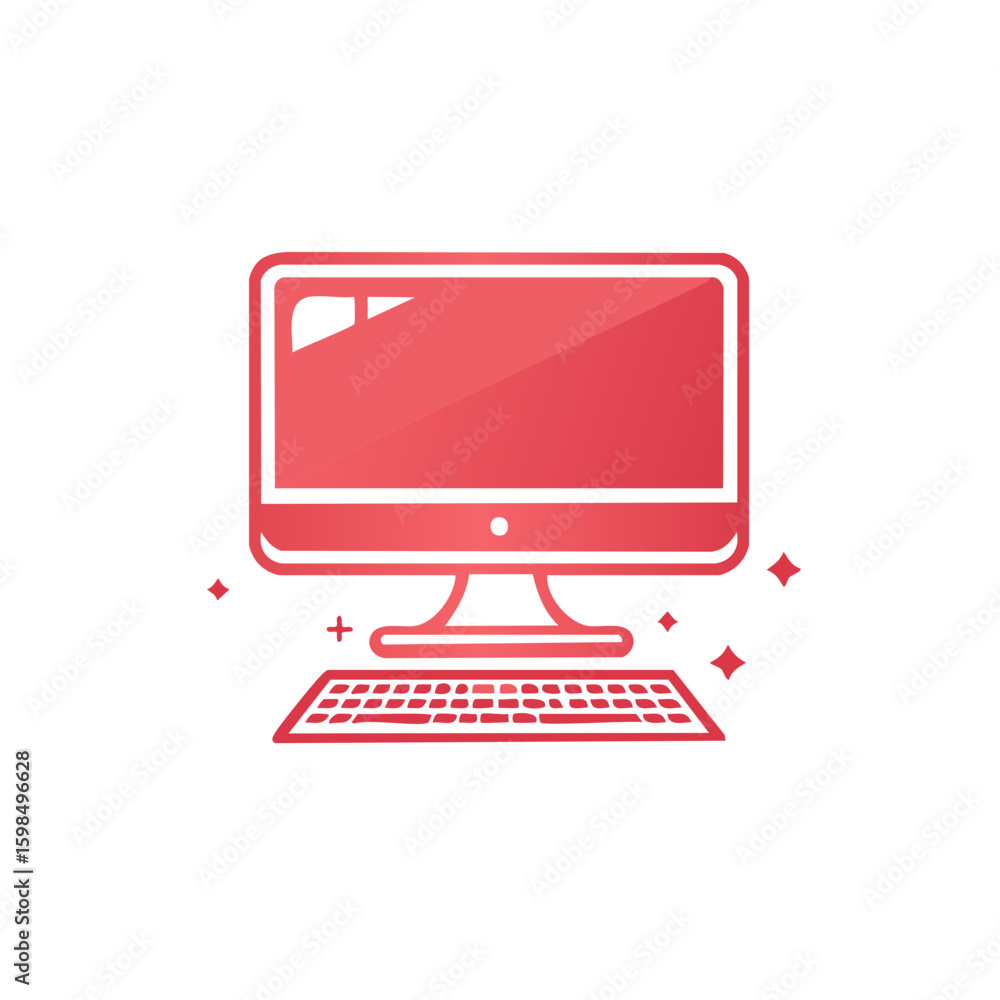 Poster stylized graphic of a desktop computer and keyboard with sparkle accents